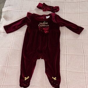 Baby Starters Burgundy Velvet Footie with Headband